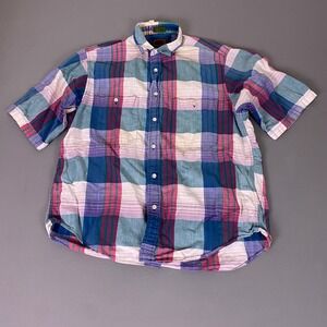 Boston Traders Button Down Shirt Men's L‎ Short Sleeve Plaid Cotton Multicolor *